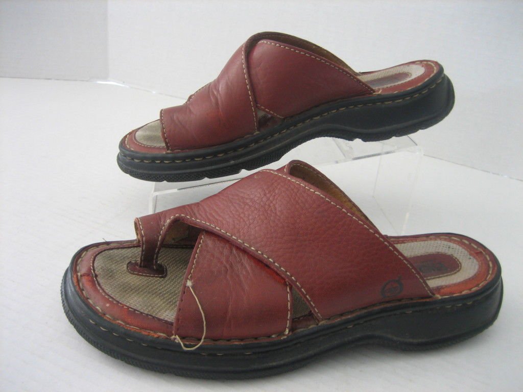 Women's Leather Slip On Shoes Rust/Red Brand Born Sz 7/38 Pre-Owned W5843J3