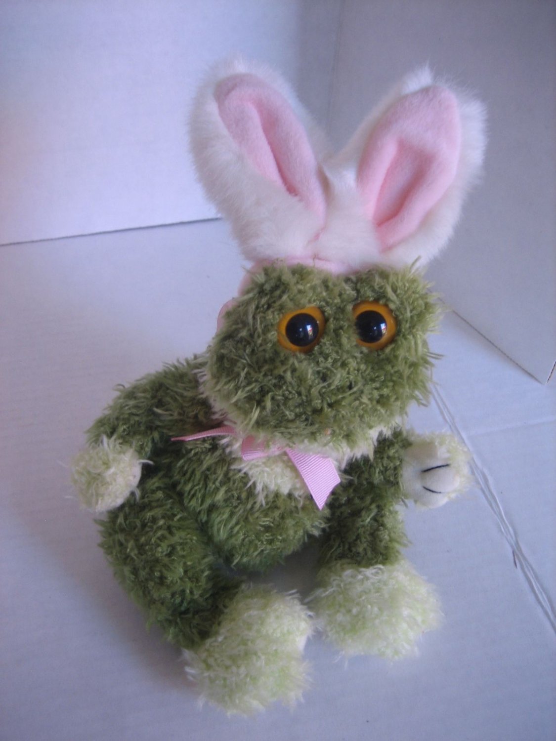 Easter Green Frog wearing  Bunny Ears Stuffed Animal Plush Toy 11in.T Pre-Owned