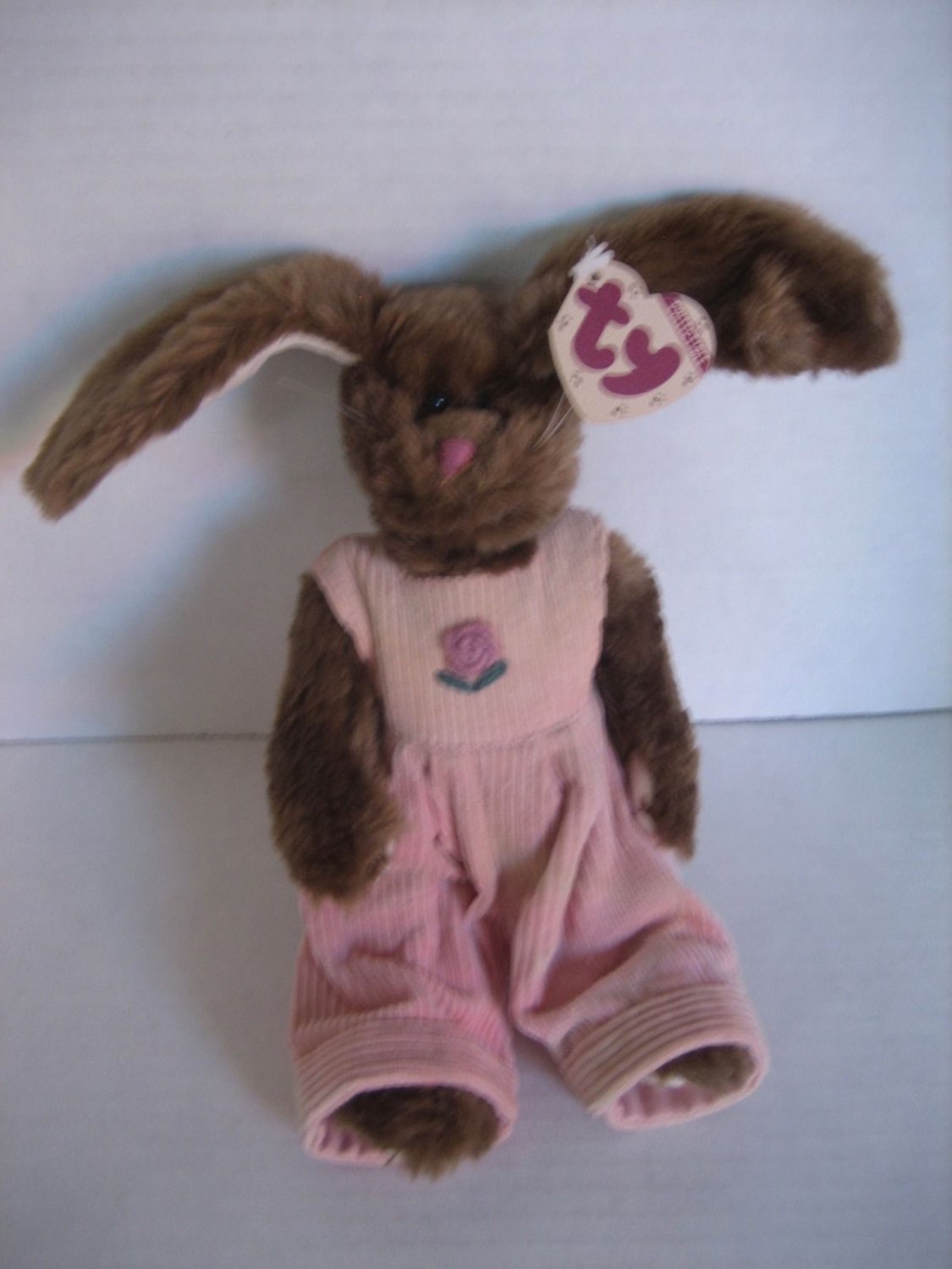Ty Collectible Attic Treasures Collection Rose Brown Bunny Pink Overalls Pre-Own
