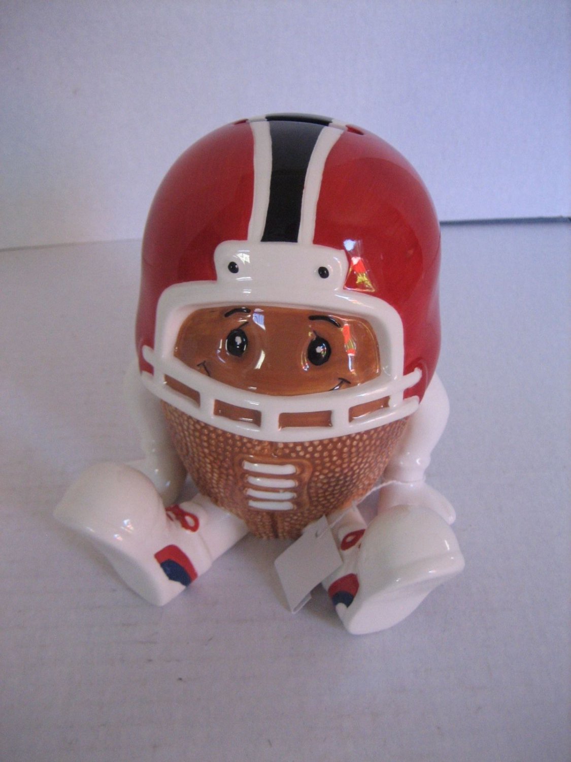 Russ Children's Red/Black/White Ceramic Football & Helmet Bank 6in.Tx2in.W NWWB