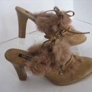 Splash Women's Tan Faux Suede & Fur High Heel Slip On Mule Shoes Sz 8 NWNB