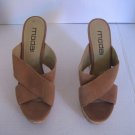 Moda Spana Women's Tan Suede Criscross Slip On Wedge Cork High Heel Shoe Sz 8 NW