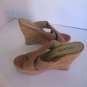 Moda Spana Women's Tan Suede Criscross Slip On Wedge Cork High Heel Shoe Sz 8 NW