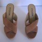 Moda Spana Women's Tan Suede Criscross Slip On Wedge Cork High Heel Shoe Sz 8 NW