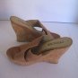 Moda Spana Women's Tan Suede Criscross Slip On Wedge Cork High Heel Shoe Sz 8 NW