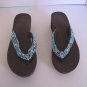 Sun Dance Brown/Blue Fancy Beads Women's Wedge Heel Flip Flop Sz 8 Pre-Owned