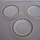Corelle By Corning Spring Blossom 3 White Saucers Olive Green Flowers Pre-Owned
