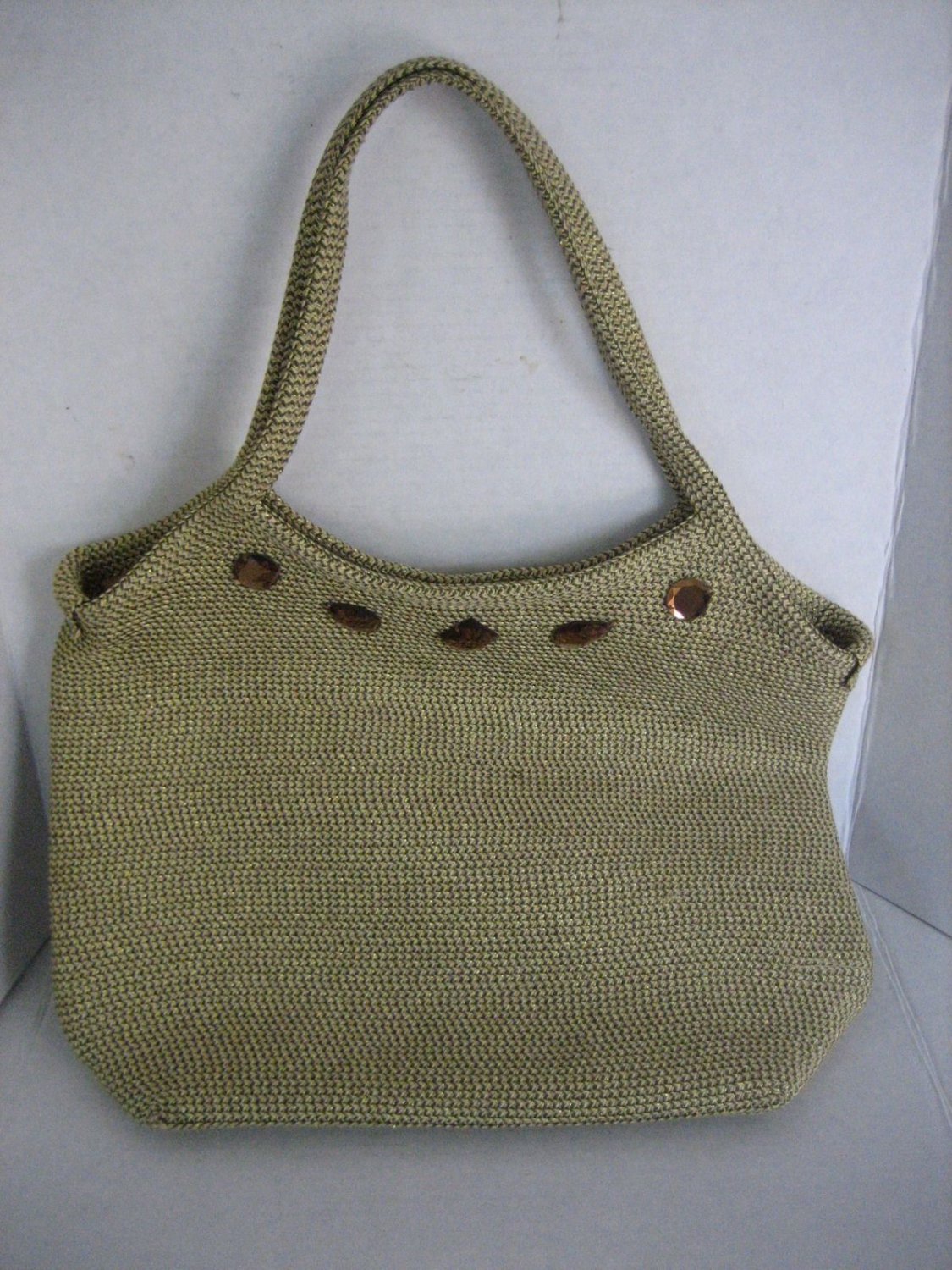 Cappelli Gold Woven Shoulder Bag with Brown Rhinestone Purse Handbag Pre-Owned