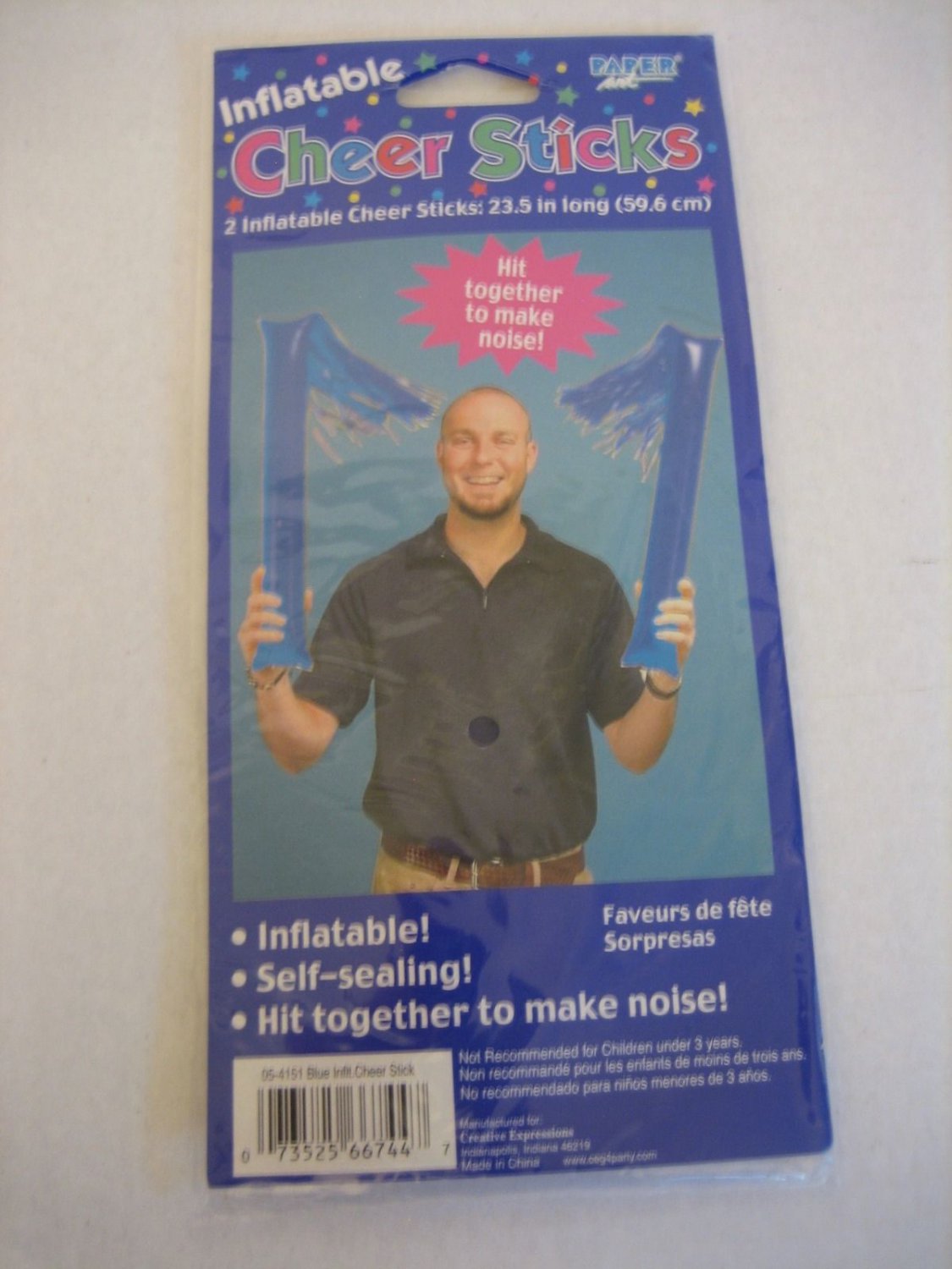 Paper Art Inflatable Plastic Blue Cheer Sticks 23.5 in. Long Set of 2 NWWT