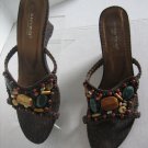 Wanted Tahiti Women's Brown Faux Snake & Beaded Wedge Heel Shoes Sz 8 Pre-Owned