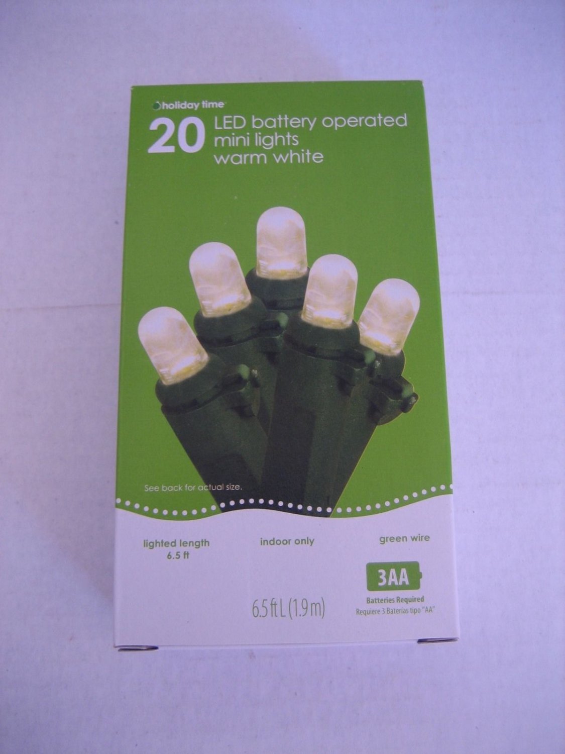 Holiday Time 20 LED Warm White Light Set 6.5ft. 3AA Battery Indoor Use Only NW