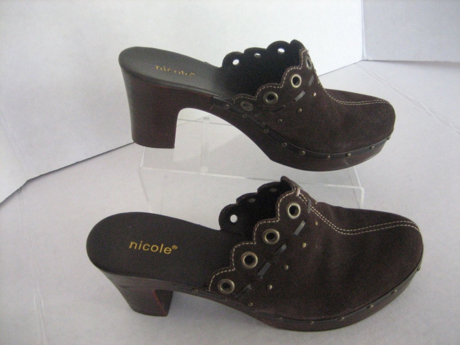 Nicole Women's Brown Suede Slip On Mid Heel Mule Shoes Sz 8M Pre-Owned