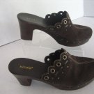 Nicole Women's Brown Suede Slip On Mid Heel Mule Shoes Sz 8M Pre-Owned