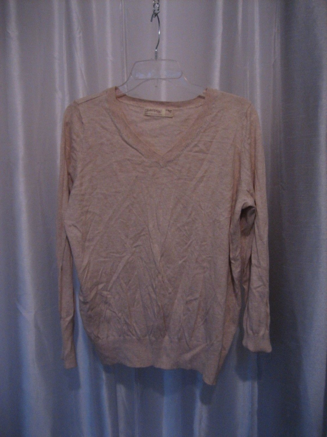 Faded Glory Junior Size Tan Oatmeal V Neck Long Sleeve Sweater Sz XL Pre-Owned