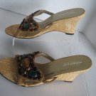 Wanted Tahiti Women's Tan Faux Snake & Beaded Wedge Heel Shoe Sz 8 New
