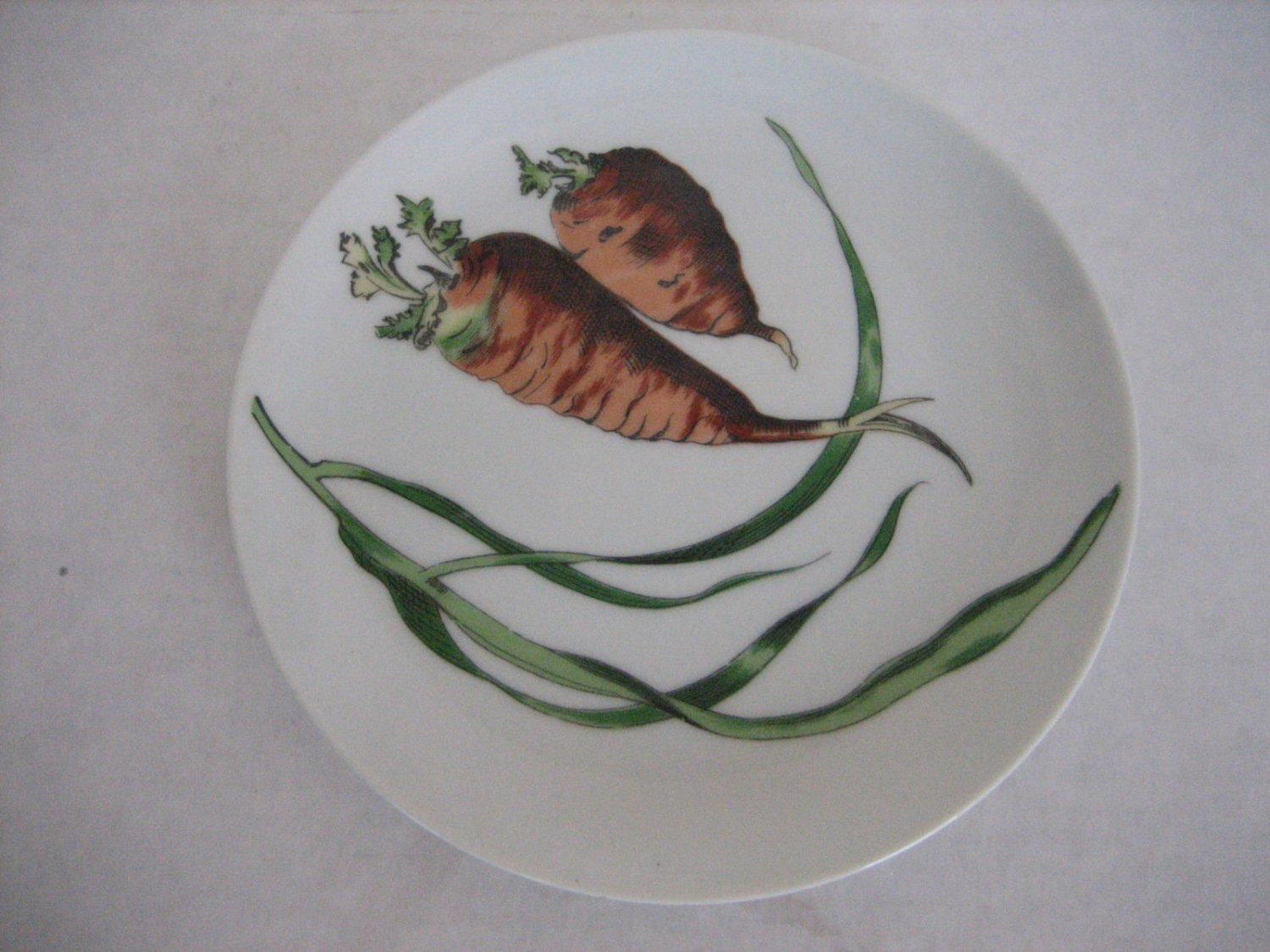 Decorative White Ceramic Plate with Orange Carrots 7 1/2 in. Round New