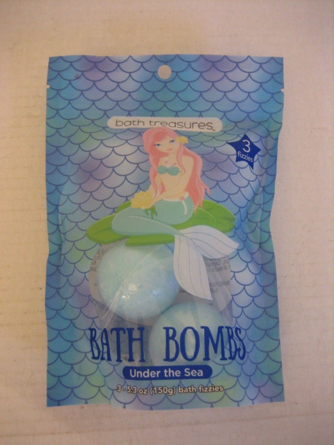 Bath Treasures Mermaid Under the Sea Blue Bath Bomb Fizzles 3 in Package NWIP