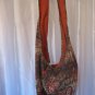 Women's Brown/Orange/Cream w/Gold Glitter Paisley Print Fabric Hobo Purse PreOwn