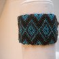 Hand Beaded Brown & Blue Wide Beaded Decorative Bracelet 8 in. L x 1 1/2 in.W NW