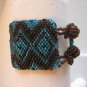 Hand Beaded Brown & Blue Wide Beaded Decorative Bracelet 8 in. L x 1 1/2 in.W NW