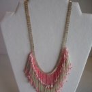 Vintage Women's Pink/White/Clear Beaded Fashion Bib Necklace 17 in.L. Pre-Owned