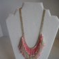 Vintage Women's Pink/White/Clear Beaded Fashion Bib Necklace 17 in.L. Pre-Owned