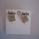 Fashion Jewelry Square Faux Gold & Rhinestones Post Earrings New in Package