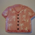 Pink Hawaiian Shirt with White Palm Trees Ceramic Decorative Plate/Candle Holder