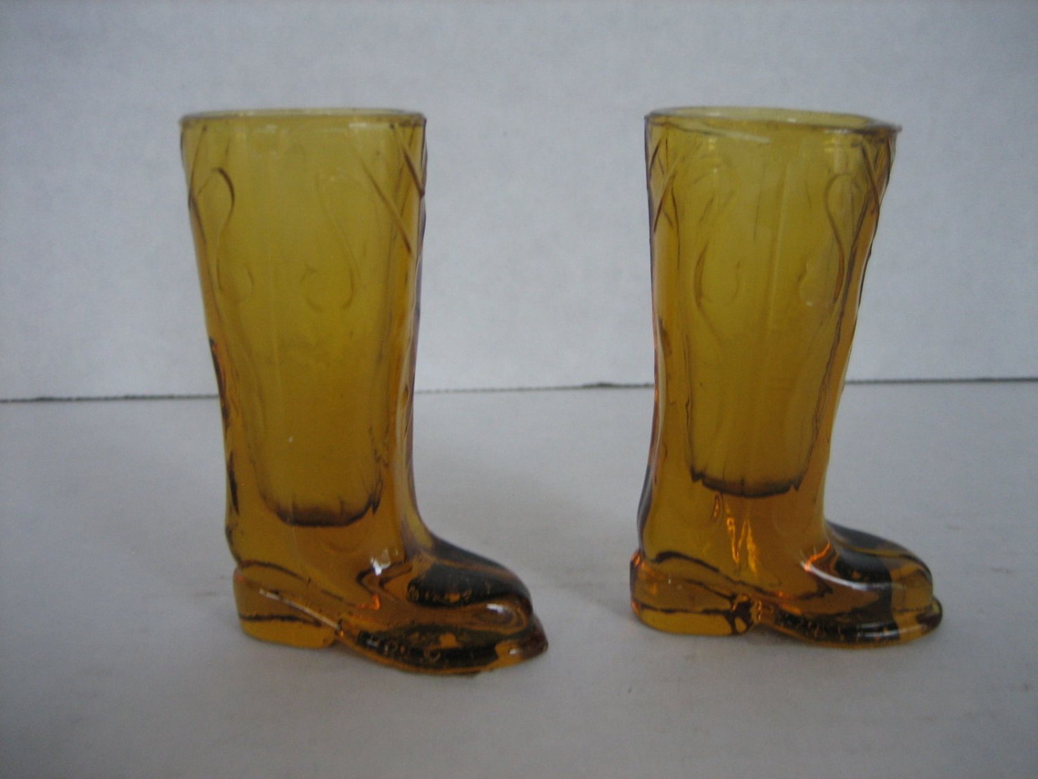 Cowboy Boot Shot Glass Yellow/Gold Color Glass Set of 2 By Circle Ware 1.5 oz.