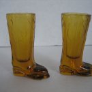Cowboy Boot Shot Glass Yellow/Gold Color Glass Set of 2 By Circle Ware 1.5 oz.