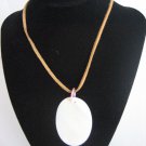 Fashion Jewelry Tan Leather Adjustable Cord & Oval Mother of Pearl Necklace New