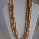 Vintage Women's Fashion Tan/Ivory/Peach Multi Strand Necklace Pre-Owned
