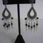 Chic Chandelier Pierced Silver Metal Clear & Black Beaded Chandelier Earrings NW