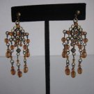 Chic Chandelier Pierced Gold Antique Metal Topaz Color Bead Chandelier Earrings