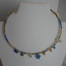 Vintage Fashion Jewelry Women's Blue/Tan Glass & Bead Chocker Necklace Pre-Owned