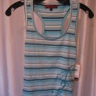 Fetish Junior Size Aqua Blue/White Striped Tank Top Shirt Sz M NWWT 90%Polyester
