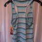 Fetish Junior Size Aqua Blue/White Striped Tank Top Shirt Sz M NWWT 90%Polyester