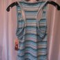 Fetish Junior Size Aqua Blue/White Striped Tank Top Shirt Sz M NWWT 90%Polyester