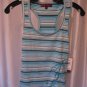 Fetish Junior Size Aqua Blue/White Striped Tank Top Shirt Sz M NWWT 90%Polyester