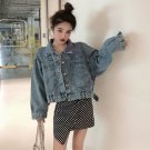 Women Denim Jacket Student Long Sleeve Loose Top Polo Collar