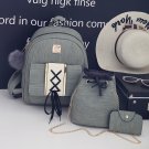 Women Retro Backpack Student Bag Travel Bag Drawstring Three Piece Set