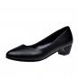 Women Black Leather Shoes Round Head Thick High Heels Shoes Work Plus Size Shoes