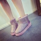 Women Velvet Thick Short Boots Tube Sequins Flat Bottom Snow Plus Size Shoes