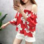 Women Off-the-Shoulder Tops Trumpet Sleeve Sweet Versatile Floral Print