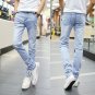 Men's Korean Youth Pop Style Middle Waist Straight Slim Denim Pants