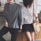 Men's Korean Harajuku Style Loose Stripes Pointed Collar Shirt Couples