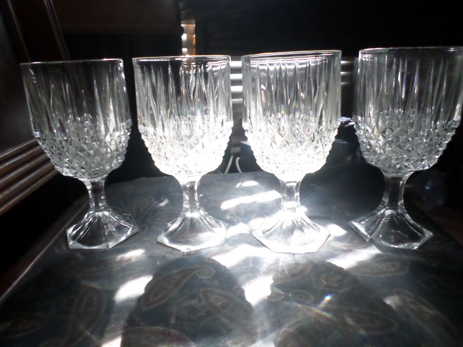 Set of 4 heavy Lead Crystal cut Wine Glasses clear like new condition