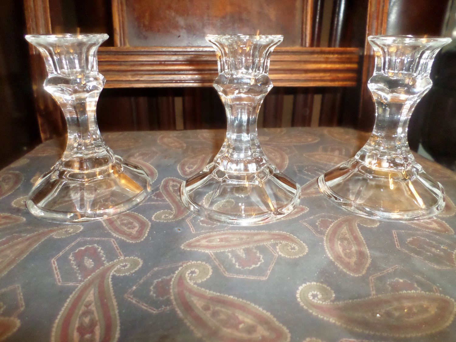 3 Lead Crystal Pillar Candlesticks Clear Glass 4 in. ex.cond. Elegant