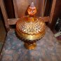Amber Gold Banded Diamond Point Glass Candy Dish/Compote w/Lid