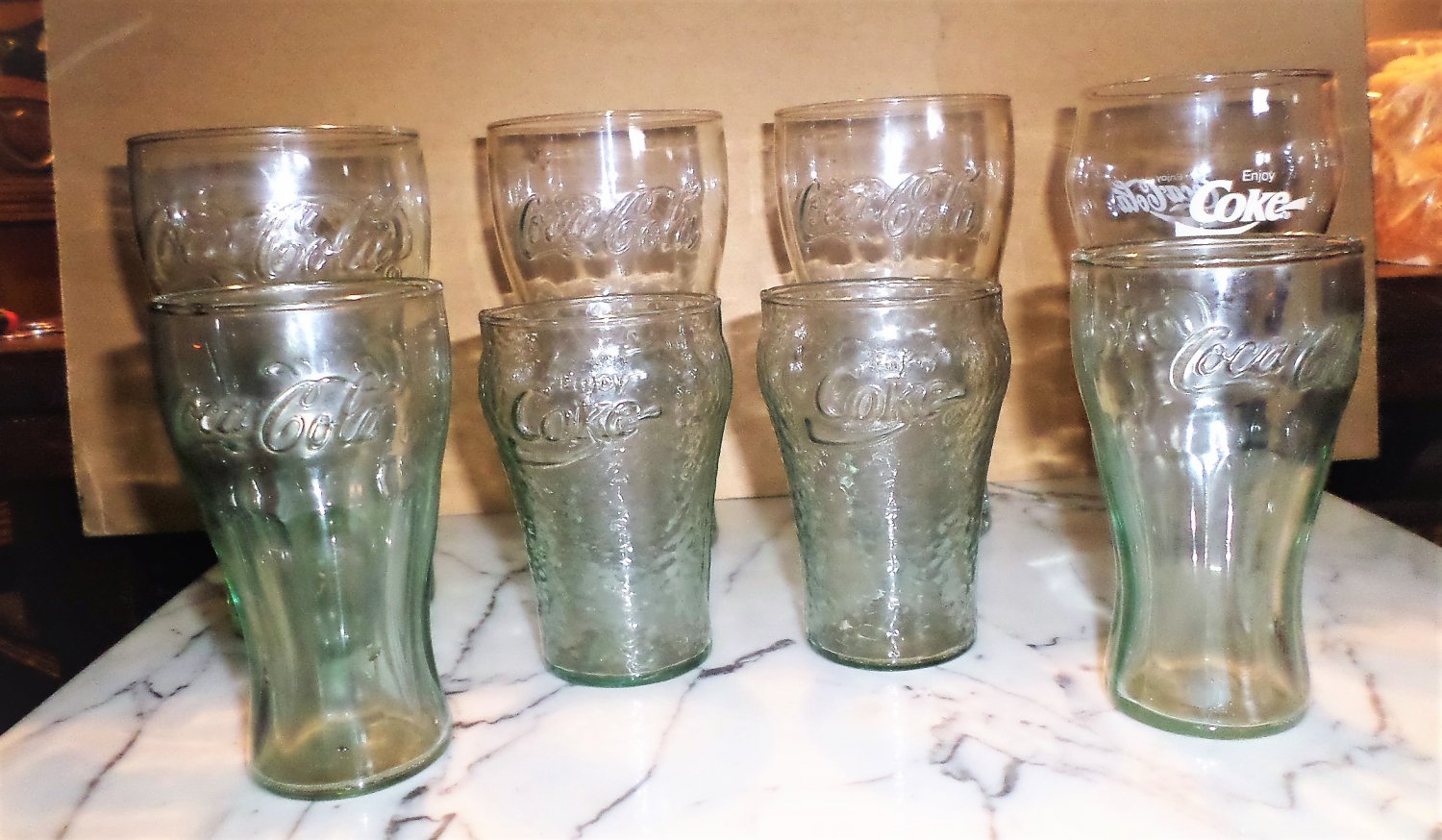 8 Coca Cola Fountain Drinking Glasses set never used.